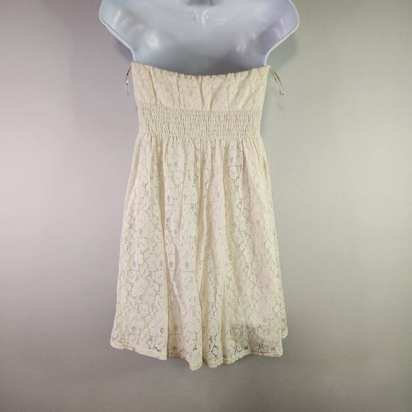Forever 21 Mini Dress Tunic Strapless Lace Cream Y2K Girly Sexy Women's Size M - Picture 4 of 4